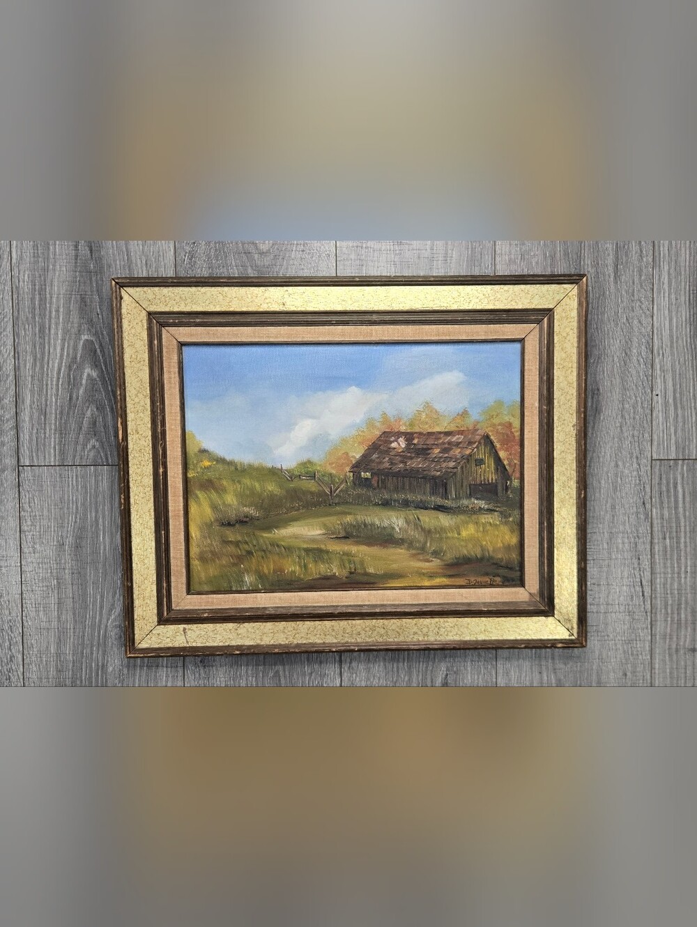 Vintage 1978 B. Jaouette Signed Original Oil Painting 12x16 Rustic Barn Landscap